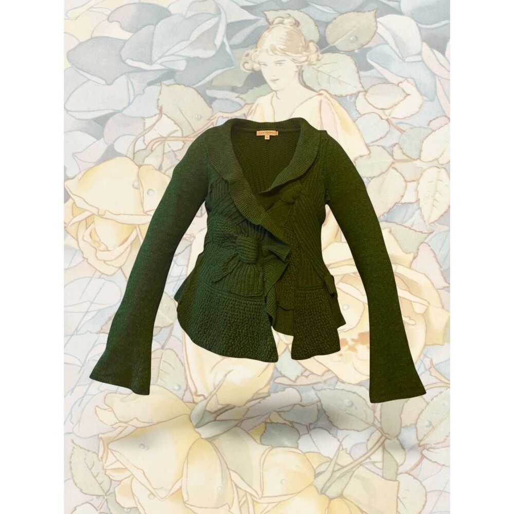 Anthropolgie Moth Sage Green Angora Sweater M Fairycore Y2K Bows Outlander Soft